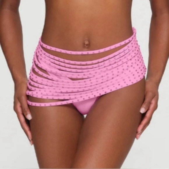 NWT SKIMS Size XS Pink Rhinestone Swim Strappy Skirt - Picture 6 of 9